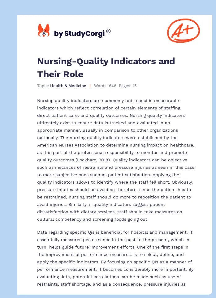 Nursing-Quality Indicators and Their Role. Page 1