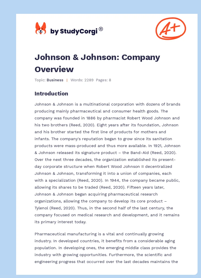 Johnson & Johnson: Company Overview. Page 1