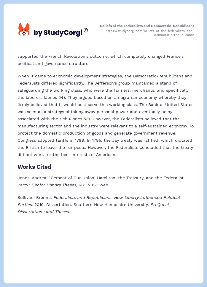 Beliefs of the Federalists and Democratic-Republicans. Page 2