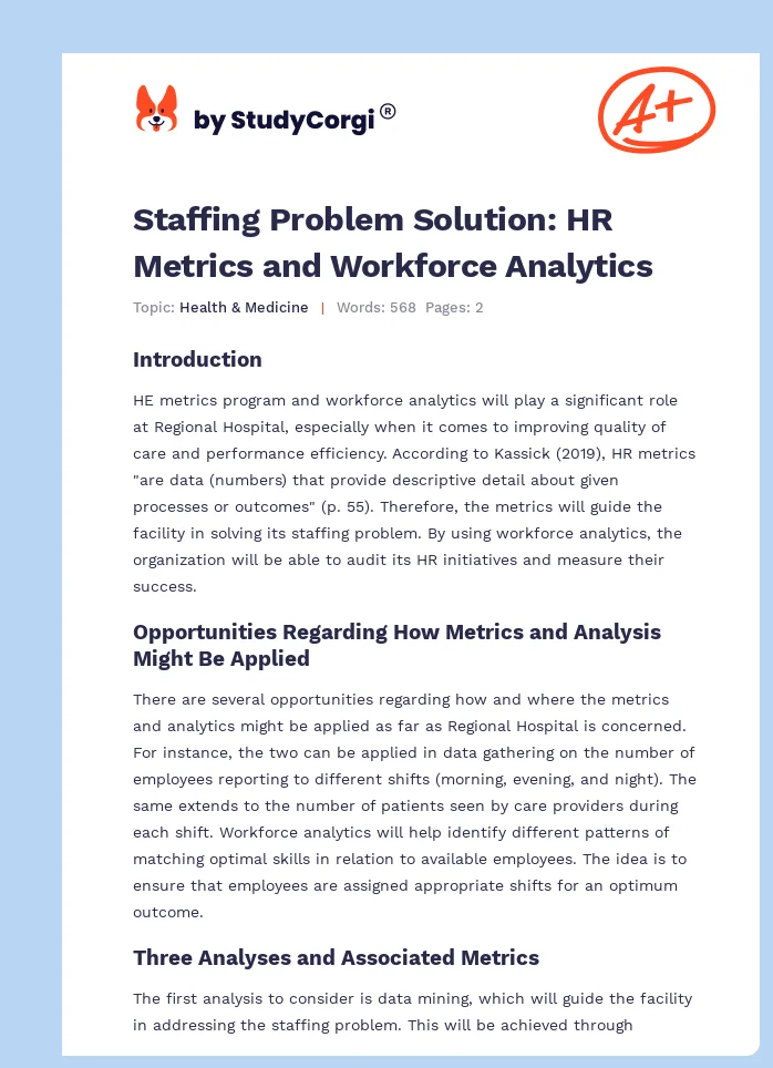 Staffing Problem Solution: HR Metrics and Workforce Analytics. Page 1