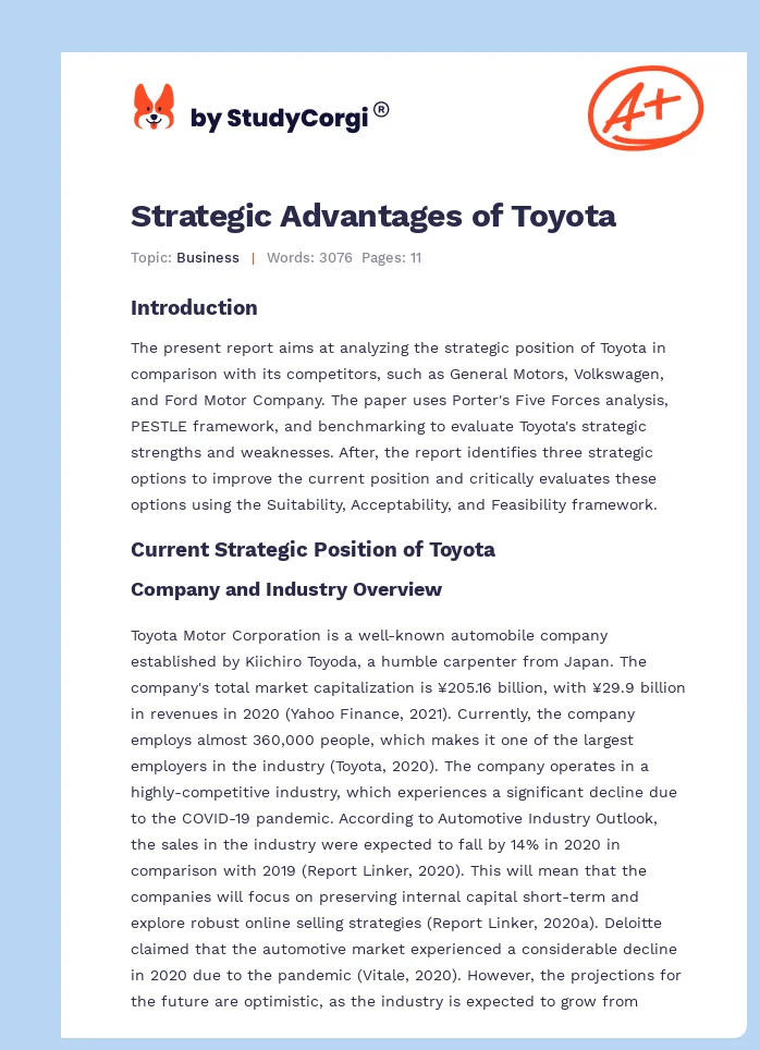 Strategic Advantages of Toyota. Page 1