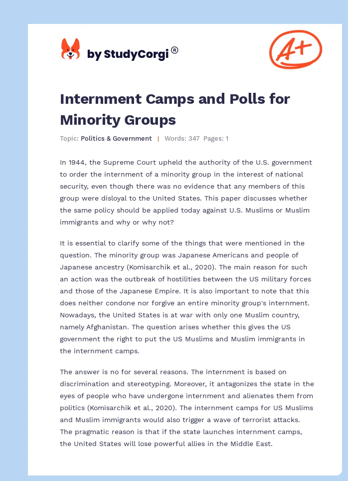 Internment Camps and Polls for Minority Groups. Page 1