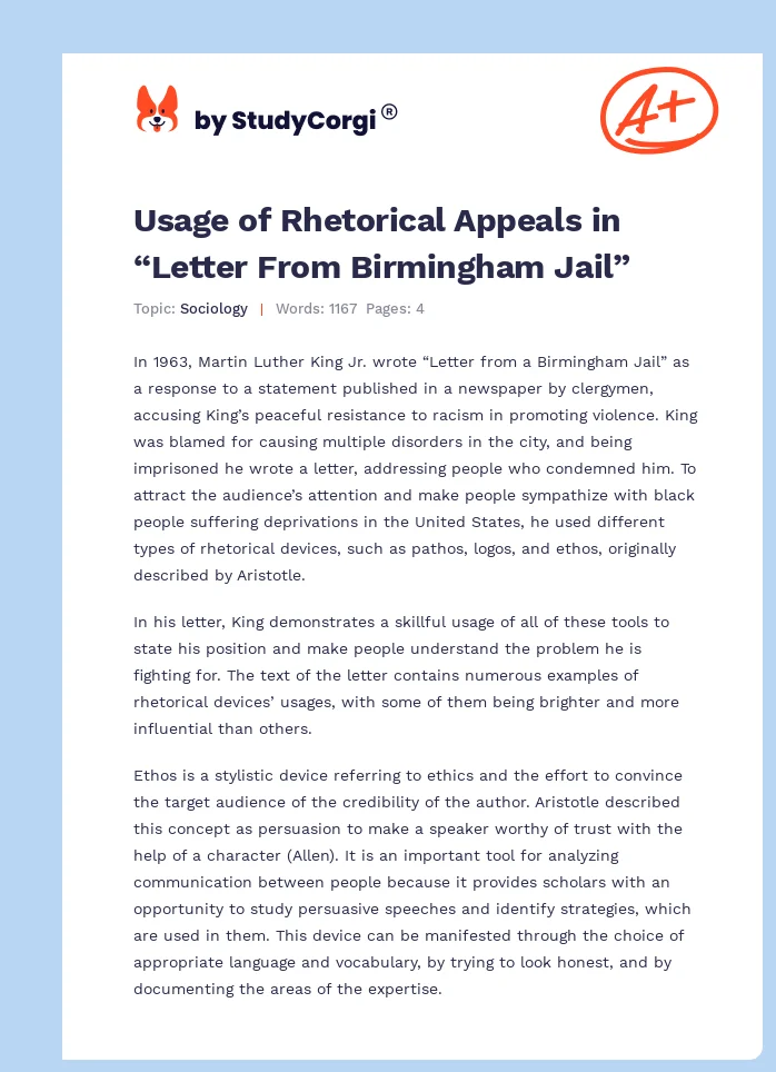 Usage of Rhetorical Appeals in “Letter From Birmingham Jail”. Page 1