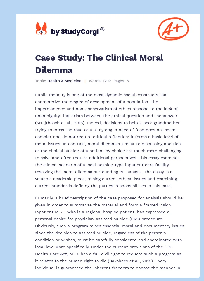 Case Study: The Clinical Moral Dilemma. Page 1