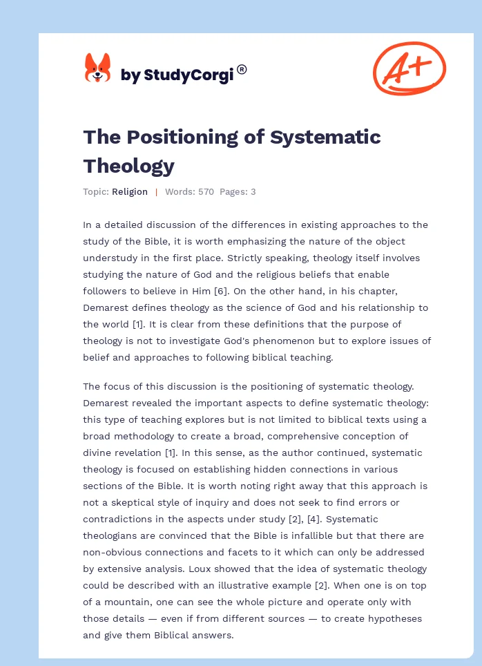The Positioning of Systematic Theology. Page 1