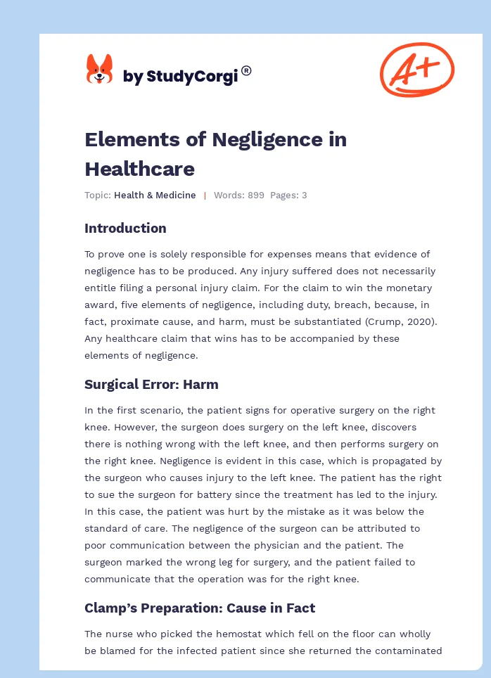 Elements of Negligence in Healthcare. Page 1