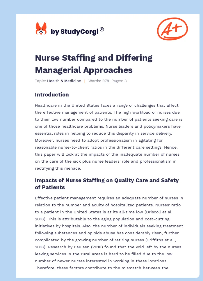 Nurse Staffing and Differing Managerial Approaches. Page 1