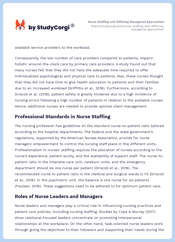 Nurse Staffing and Differing Managerial Approaches. Page 2