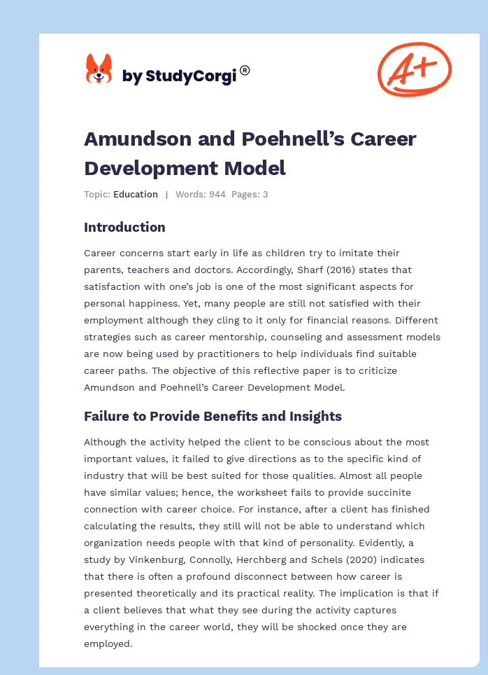 Amundson and Poehnell’s Career Development Model. Page 1