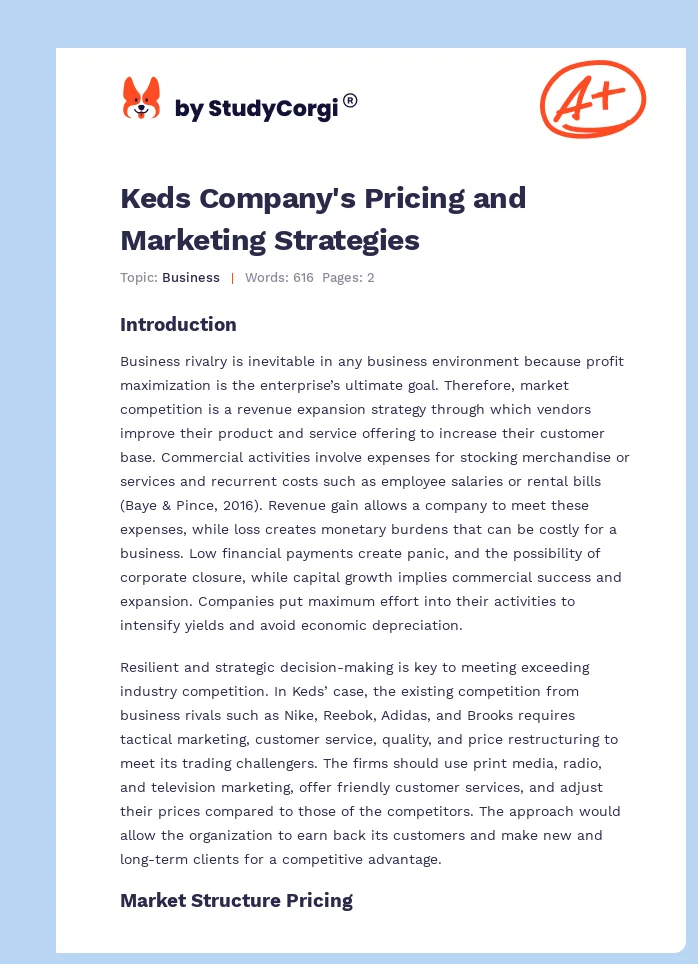 Keds Company's Pricing and Marketing Strategies. Page 1