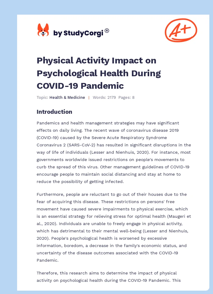 Physical Activity Impact on Psychological Health During COVID-19 Pandemic. Page 1