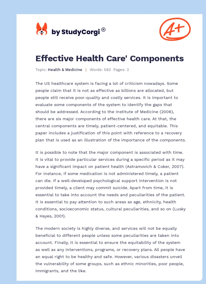 Effective Health Care' Components. Page 1