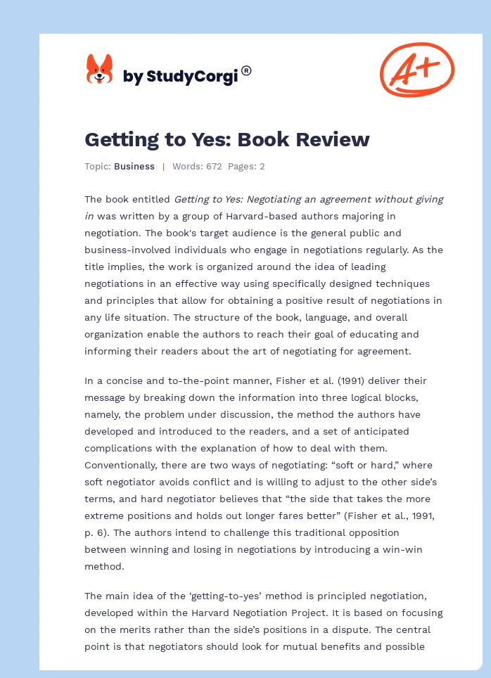 Getting to Yes: Book Review. Page 1