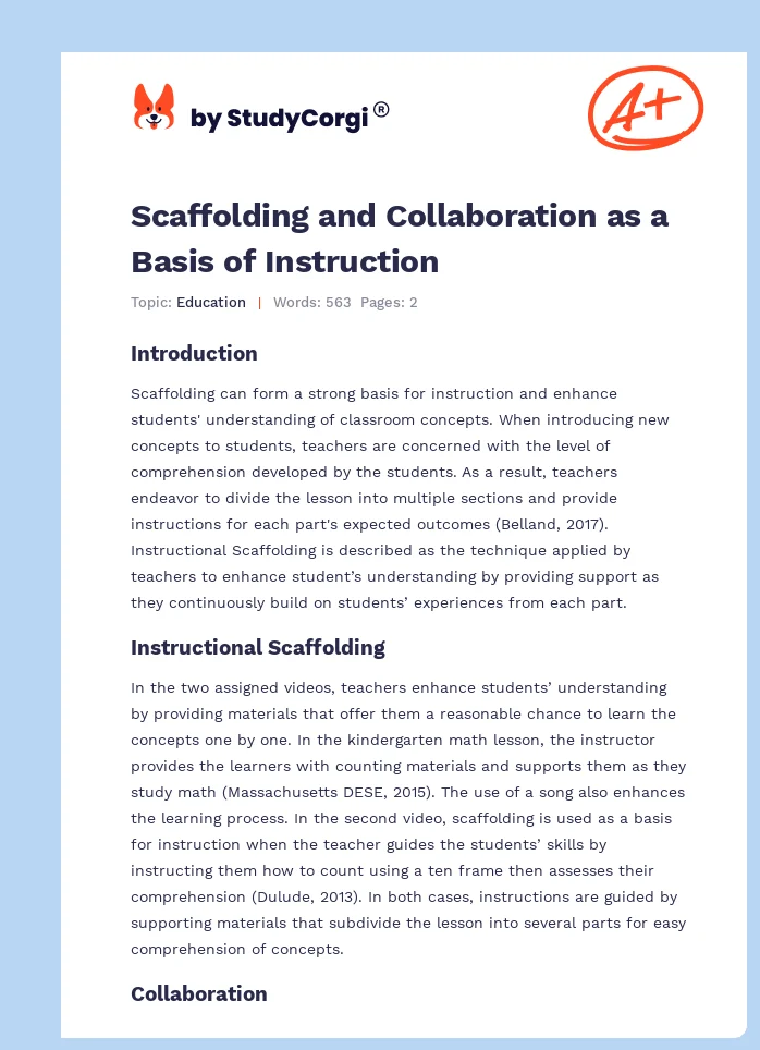 Scaffolding and Collaboration as a Basis of Instruction. Page 1