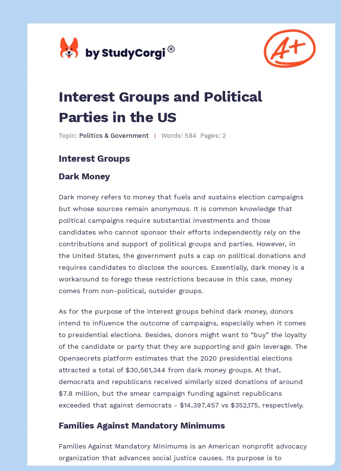 Interest Groups and Political Parties in the US. Page 1