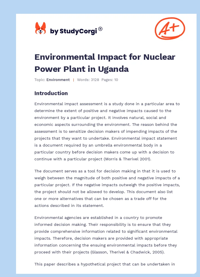 Environmental Impact for Nuclear Power Plant in Uganda. Page 1