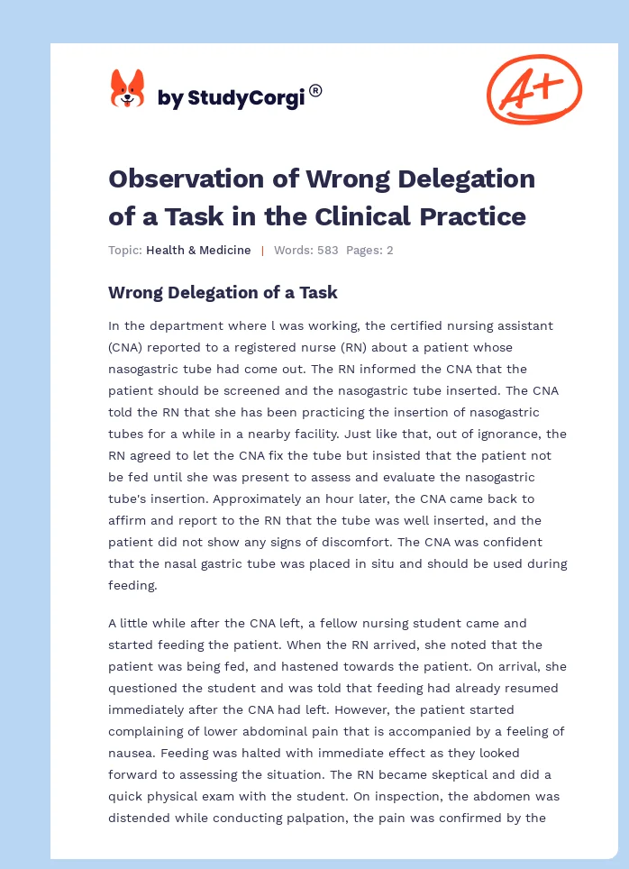 Observation of Wrong Delegation of a Task in the Clinical Practice. Page 1