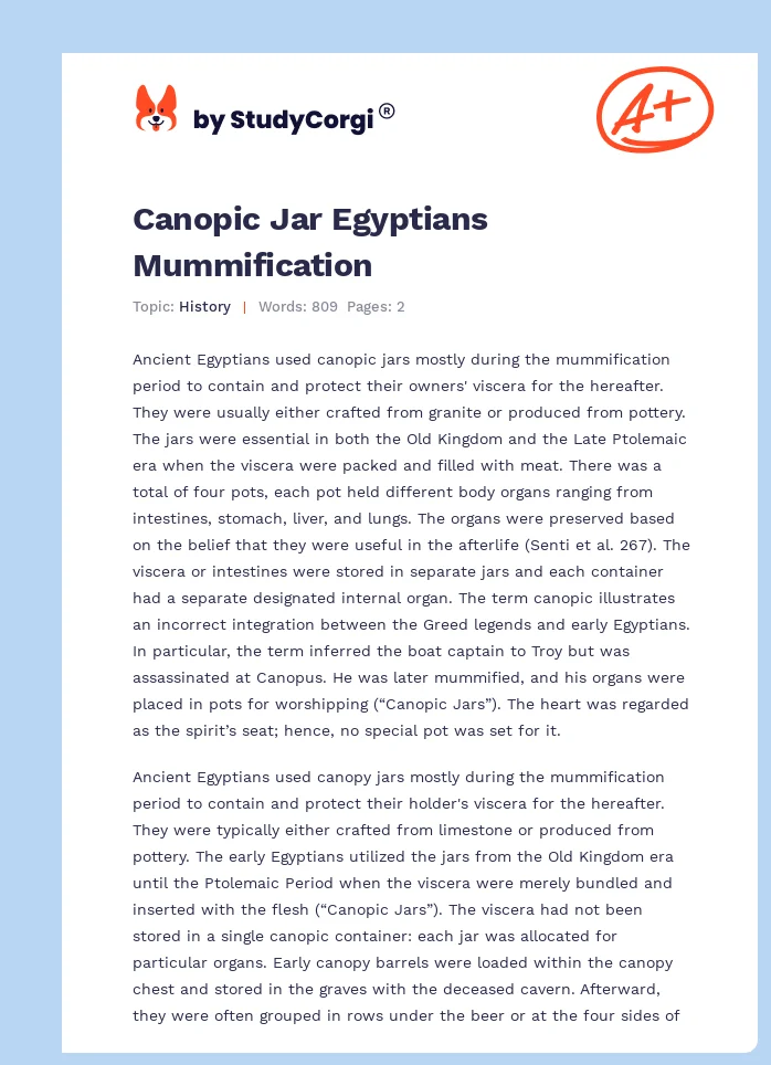 Canopic Jar Egyptians Mummification. Page 1