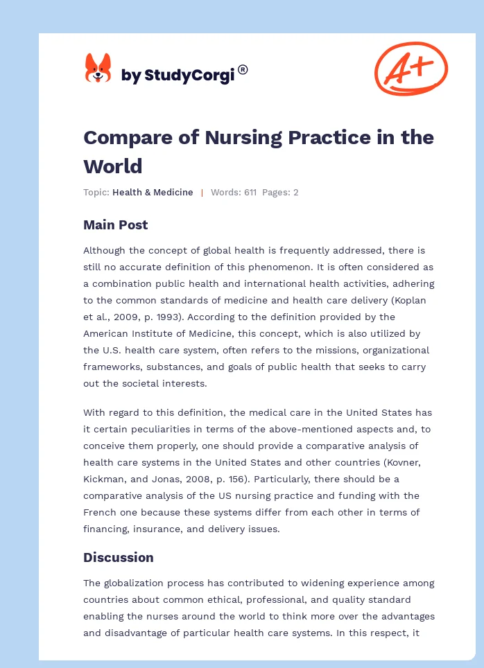 Compare of Nursing Practice in the World. Page 1