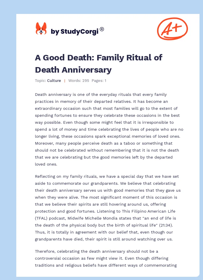 A Good Death: Family Ritual of Death Anniversary. Page 1