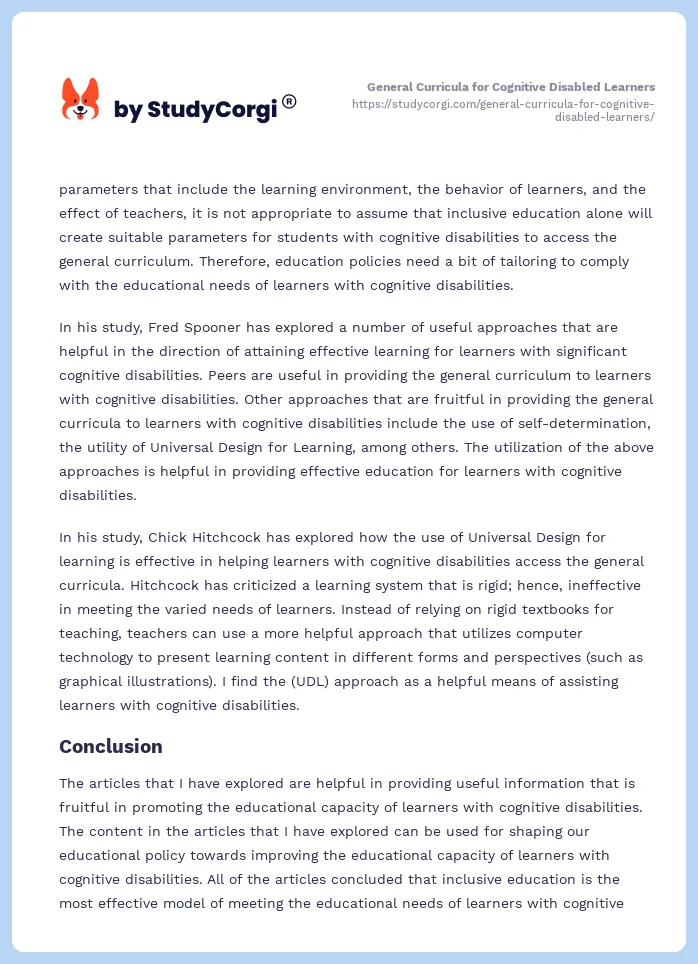 General Curricula for Cognitive Disabled Learners. Page 2