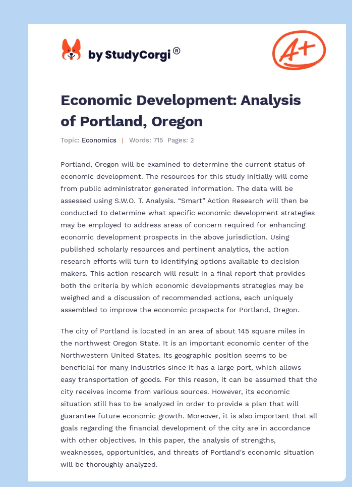 Economic Development: Analysis of Portland, Oregon. Page 1