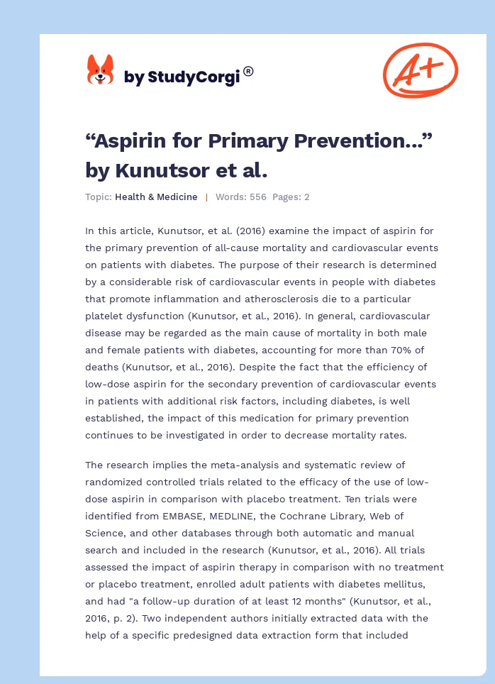 “Aspirin for Primary Prevention...” by Kunutsor et al.. Page 1