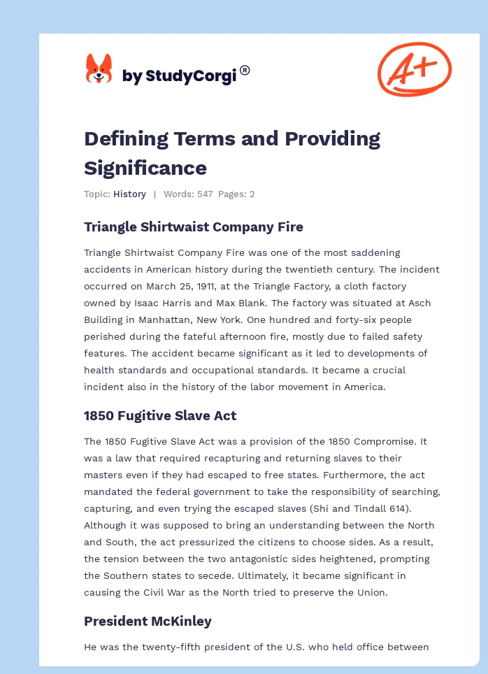Defining Terms and Providing Significance. Page 1
