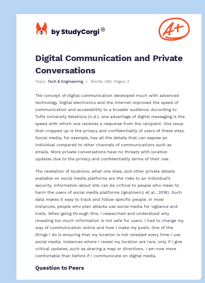 Digital Communication and Private Conversations. Page 1