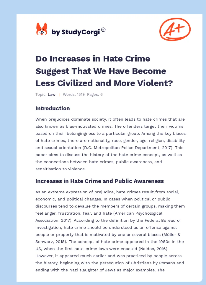 Do Increases in Hate Crime Suggest That We Have Become Less Civilized and More Violent?. Page 1