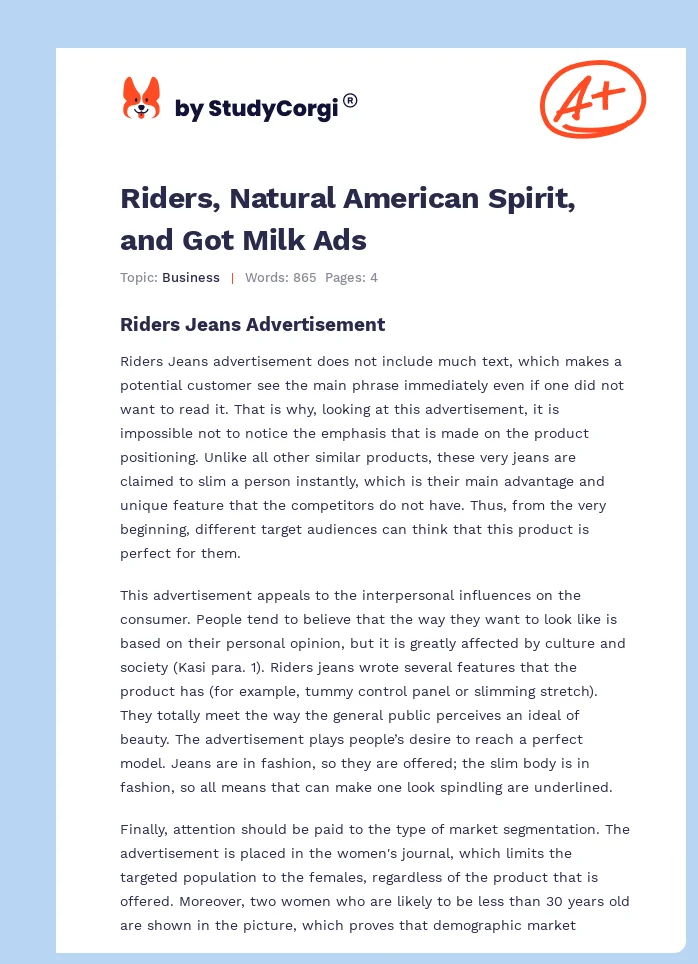 Riders, Natural American Spirit, and Got Milk Ads. Page 1