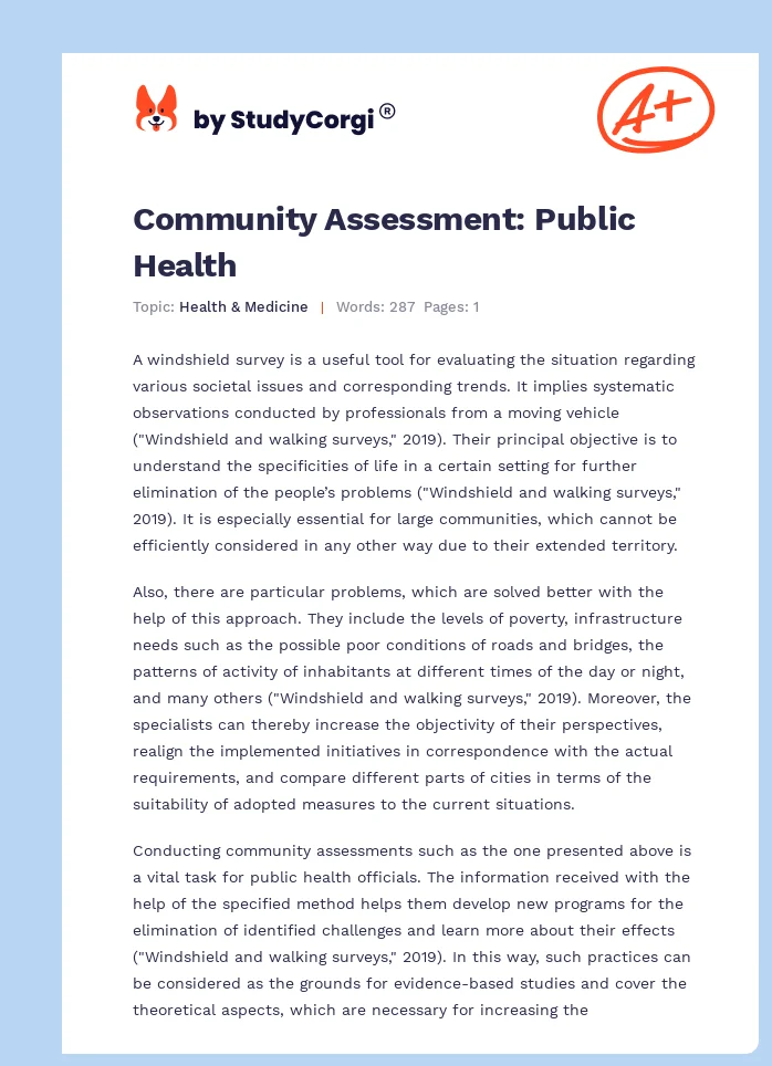 Community Assessment: Public Health. Page 1