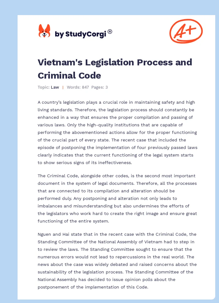 Vietnam's Legislation Process and Criminal Code. Page 1
