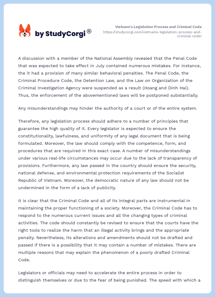 Vietnam's Legislation Process and Criminal Code. Page 2