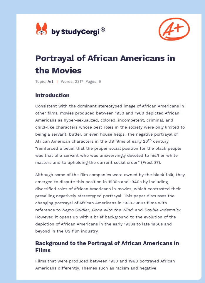 Portrayal of African Americans in the Movies. Page 1