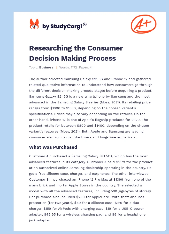 Researching the Consumer Decision Making Process. Page 1