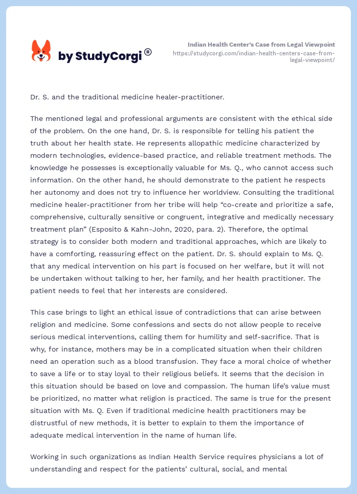 Indian Health Center’s Case from Legal Viewpoint. Page 2