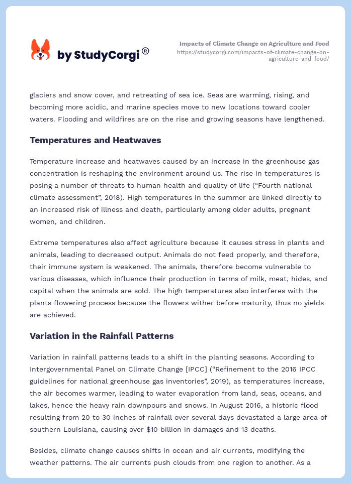 Impacts of Climate Change on Agriculture and Food. Page 2