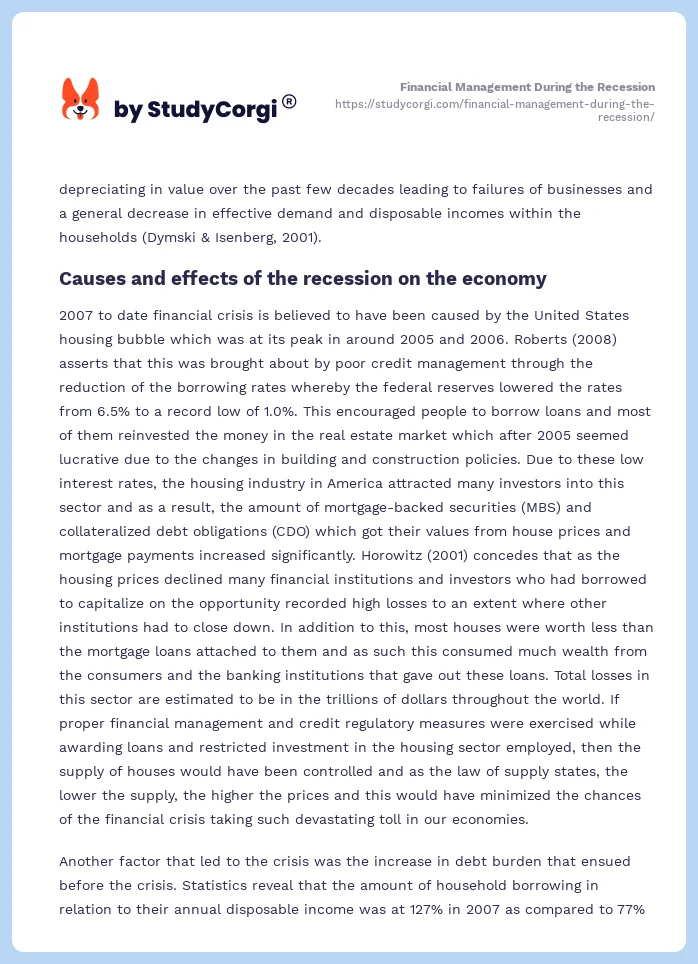 Financial Management During the Recession. Page 2