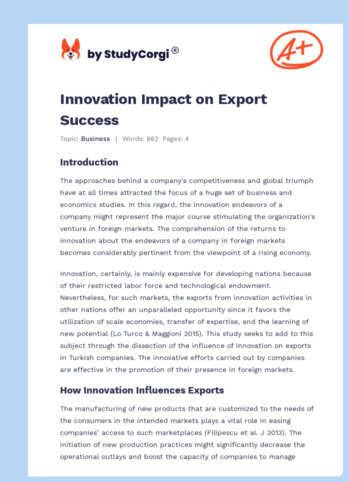 Innovation Impact on Export Success. Page 1
