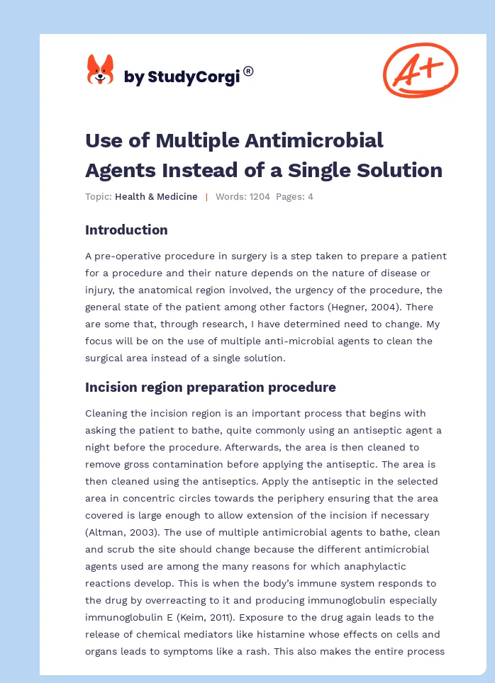Use of Multiple Antimicrobial Agents Instead of a Single Solution. Page 1
