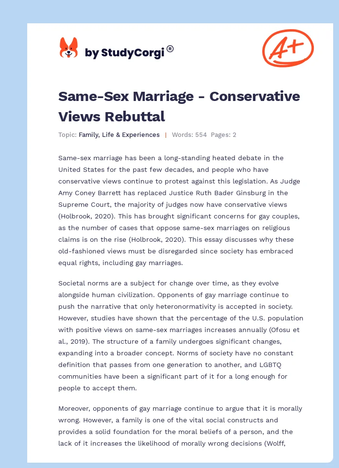 Same Sex Marriages In The United States Free Essay Example