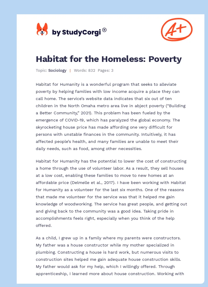 Habitat for the Homeless: Poverty. Page 1