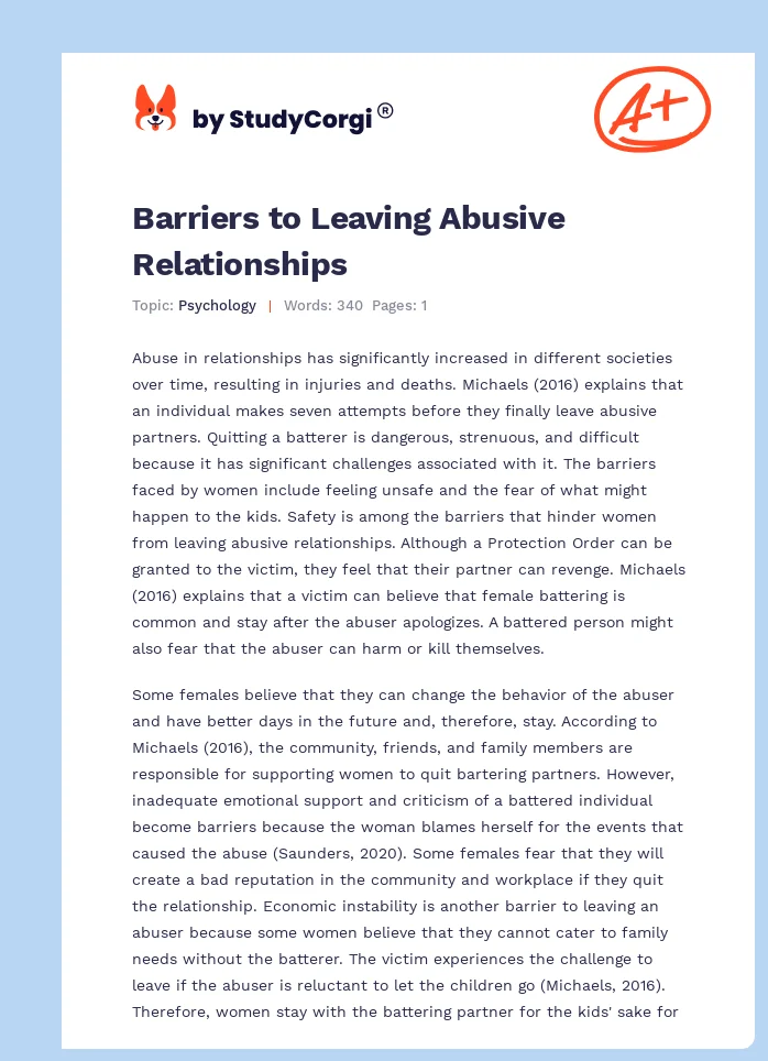 Barriers to Leaving Abusive Relationships. Page 1