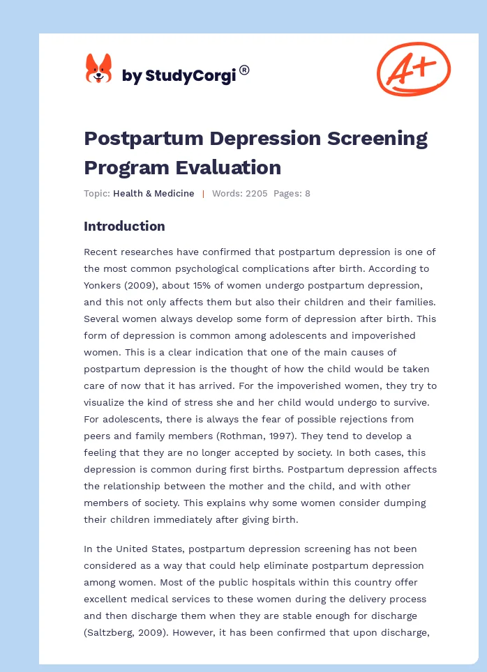 Postpartum Depression Screening Program Evaluation. Page 1
