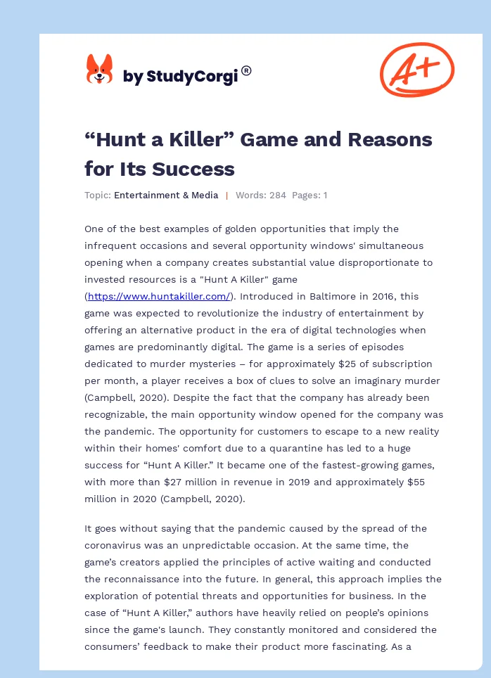 “Hunt a Killer” Game and Reasons for Its Success. Page 1