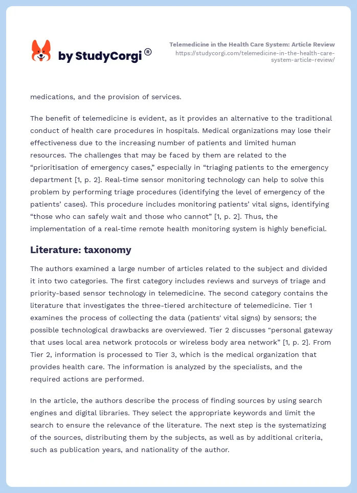 Telemedicine in the Health Care System: Article Review. Page 2