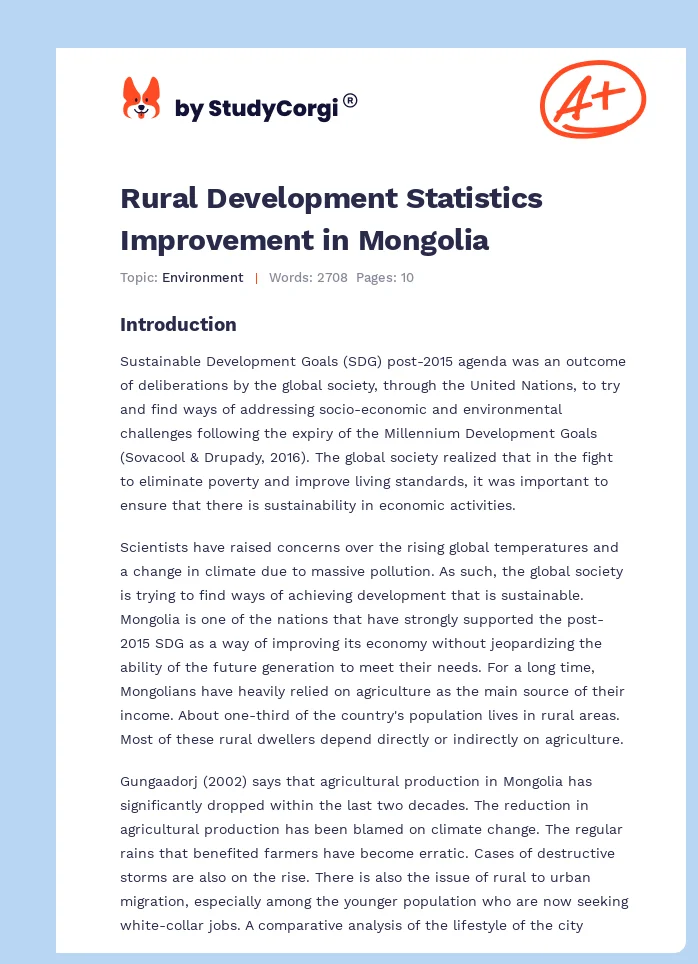 Rural Development Statistics Improvement in Mongolia. Page 1