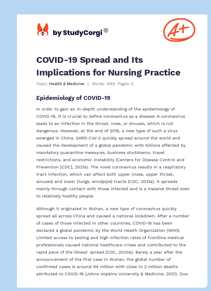 COVID-19 Spread and Its Implications for Nursing Practice. Page 1