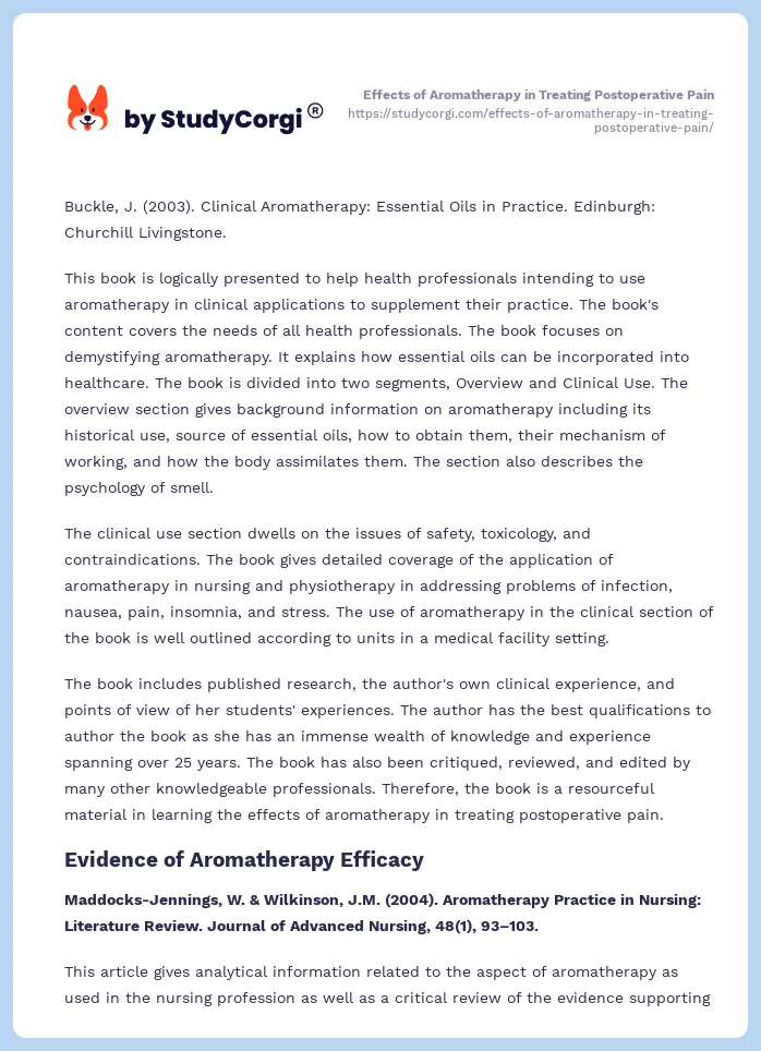 Effects of Aromatherapy in Treating Postoperative Pain. Page 2